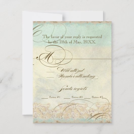 トスカナ式のオリーブnの渦巻- RSVPの応答を結婚すること 出欠カード (正面)