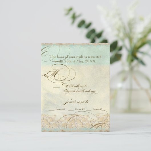 トスカナ式のオリーブnの渦巻- RSVPの応答を結婚すること 出欠カード (スタンド正面)