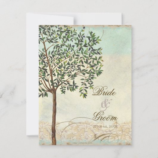 トスカナ式のオリーブnの渦巻- RSVPの応答を結婚すること 出欠カード (裏面)