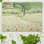 トスカナ式のブドウ園、パステル調のふきんのイタリア キッチンタオル (折り畳み)