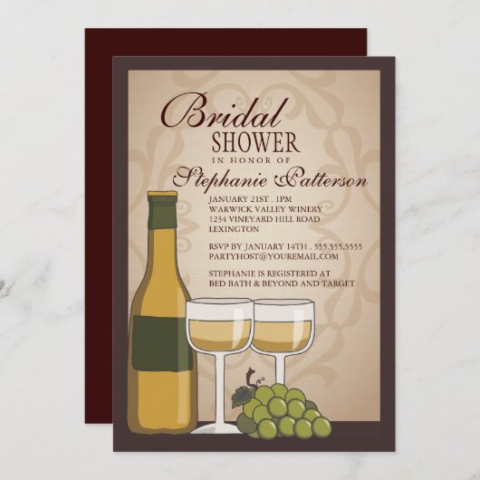 トスカナ式のブライダルシャワーのワインのテーマの招待状 招待状 (正面/裏面)