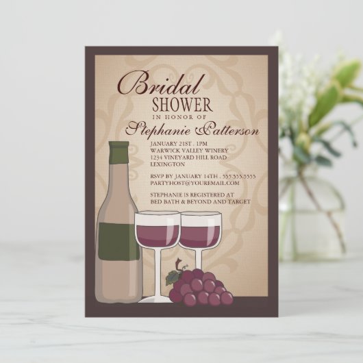 トスカナ式のブライダルシャワーのワインのテーマの招待状 招待状 (スタンド正面)