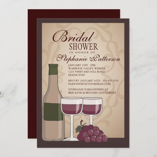 トスカナ式のブライダルシャワーのワインのテーマの招待状 招待状 (正面/裏面)