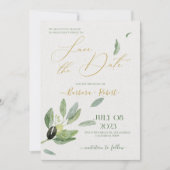 トスカニファンシーオ葉リーブオリーブの日付を保存 招待状 (正面)