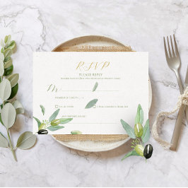 トスカニモダンオ葉リーブブランチRSVPカード 招待状