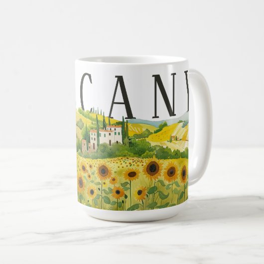 トスカニーイタリアのかわいい水彩イラストレーション コーヒーマグカップ (正面右)