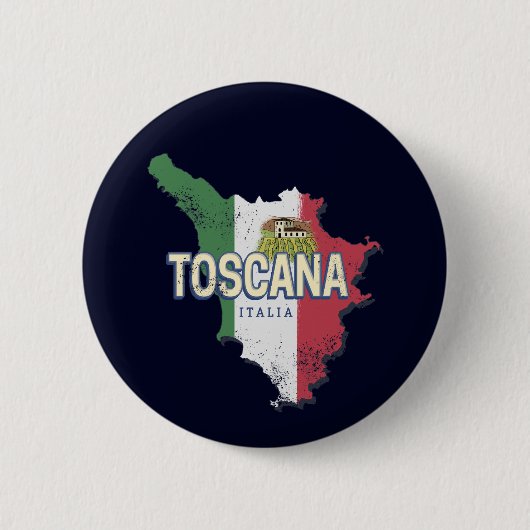 トスカニーイタリアレトロ地域マップヴィンテージファットリア 缶バッジ (正面)