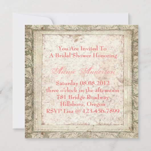 トスカニーカントリーブライダルシャワーティーパーティの招待状 招待状 (裏面)