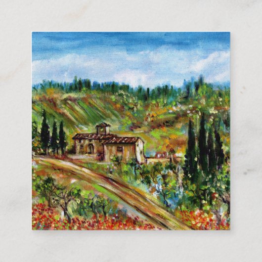 トスカニーランドスケープホワイトの古い農家 スクエア名刺 (裏面)