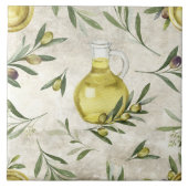 トスカニー素朴オリーブ油ボトル水彩画 タイル (正面)