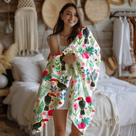 トスカラフルカン熱帯花パターン フリースブランケット