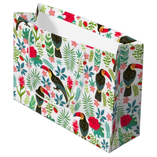 トスカーナとカラフルの熱帯花のパターン ラージペーパーバッグ (正面アングル)