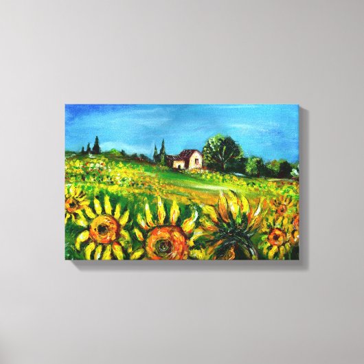 トスカーナのひまわりと田舎 キャンバスプリント (正面)