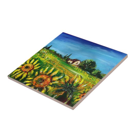 トスカーナのひまわりと田舎 タイル (側面)