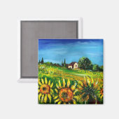トスカーナのひまわりと田舎 マグネット (正面/裏面)