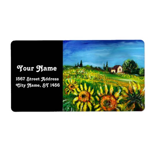 トスカーナのひまわりと田舎 ラベル (正面)