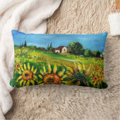 トスカーナのひまわりと田舎 ランバークッション (ブランケット)