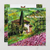 トスカーナのアイリス、緑の紫の花の野原 招待状 (正面/裏面)