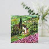 トスカーナのアイリス、緑の紫の花の野原 招待状 (スタンド正面)