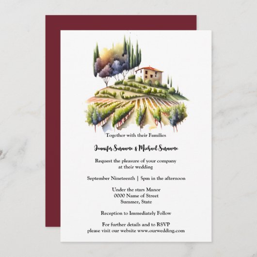 トスカーナのウォーターカラーヴィラトスカーナワイナリーイタリアンヴィノ 招待状 (正面/裏面)
