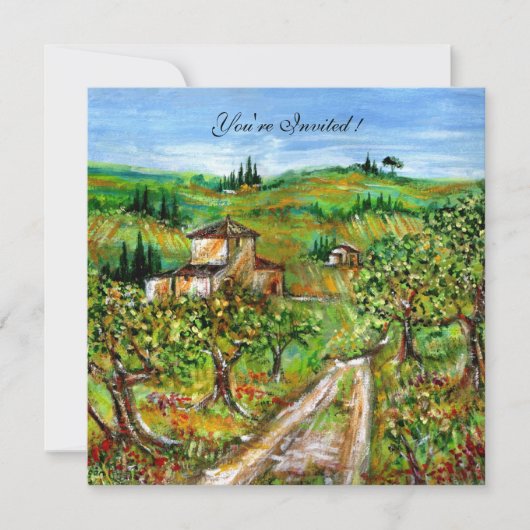 トスカーナのオリーブの木, 黄緑 白 招待状 (正面)