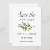 トスカーナのオリーブの枝。植物の結婚式の変更 セーブザデート (正面/裏面)