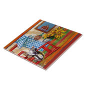 トスカーナのキッチンキャット、ひまわりワイングラス タイル (側面)