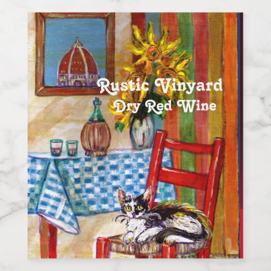 トスカーナのキッチンキャット、ひまわりワイングラス ワインラベル (シングルラベル)