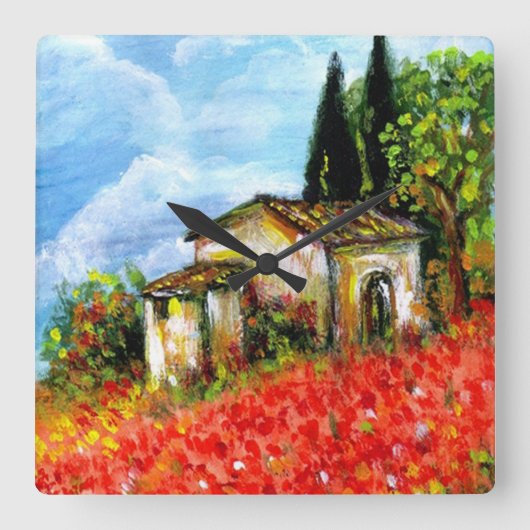 トスカーナのケシ スクエア壁時計 (正面)