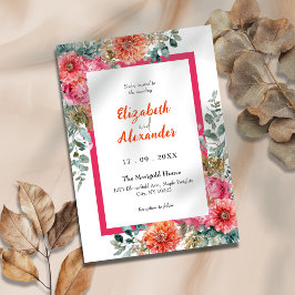 トスカーナのサンセットピンクとオレンジのフローラ結婚ズ 招待状