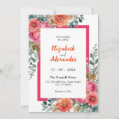 トスカーナのサンセットピンクとオレンジのフローラ結婚ズ 招待状 (正面)