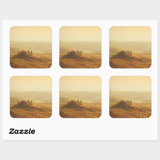 トスカーナのステッカーの風景の上の日の出 スクエアシール (シート)