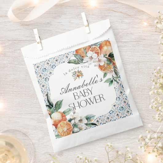 トスカーナのタイル柑橘系ギリシャの赤ちゃんシャワーデザート フェイバーバッグ (クリップ留めされた状態)