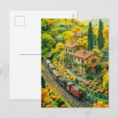トスカーナのパンプキンフィールドを通るミニチュア列車 シーズンポストカード (正面/裏面)