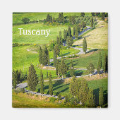 トスカーナのヒノキ並木道と文字 マグネット (正面)