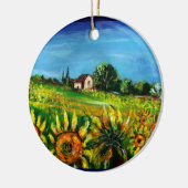トスカーナのヒマワリと田舎のハート セラミックオーナメント (左)