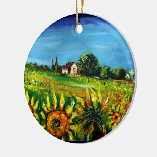 トスカーナのヒマワリと田舎のハート セラミックオーナメント (左)