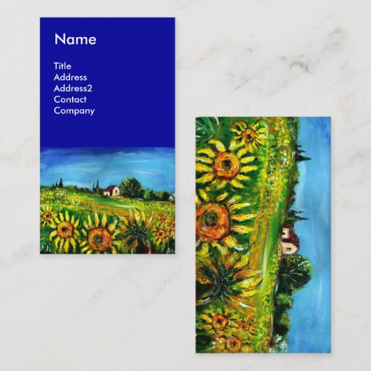 トスカーナのヒマワリと田舎 – イタリアブルー 名刺 (正面/裏面)