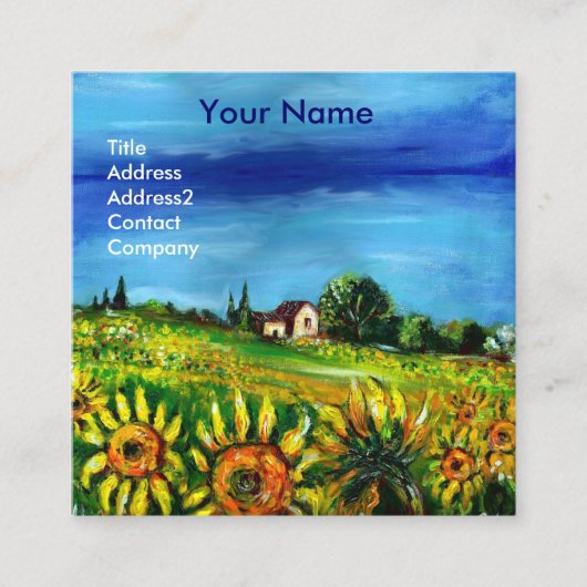 トスカーナのヒマワリと田舎 – イタリア スクエア名刺 (正面)