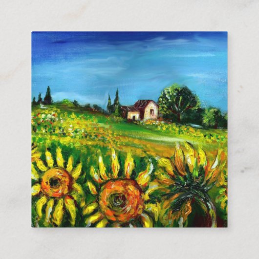 トスカーナのヒマワリと田舎 – イタリア スクエア名刺 (裏面)