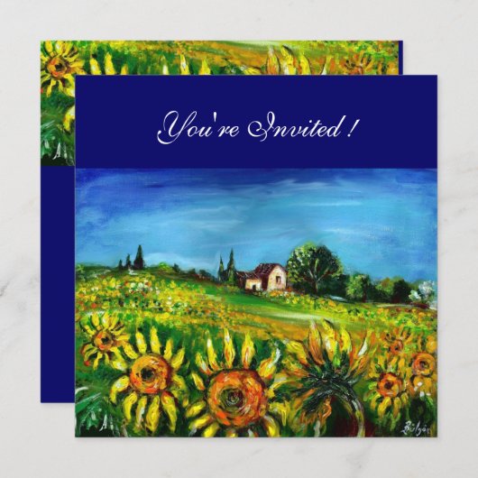 トスカーナのヒマワリと農村 招待状 (正面/裏面)