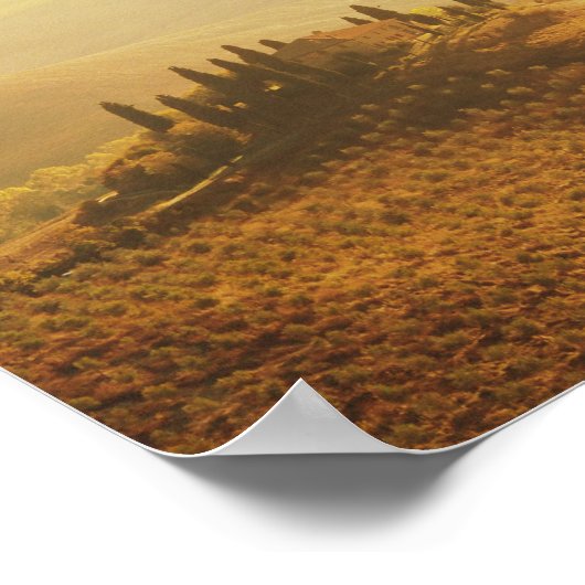 トスカーナのポスターの風景の上の日の出 ポスター (角)