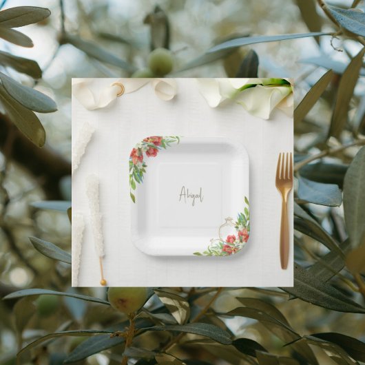 トスカーナのワインレッドとザクロの花のシャワー ペーパープレート