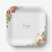 トスカーナのワインレッドとザクロの花のシャワー ペーパープレート (正面)