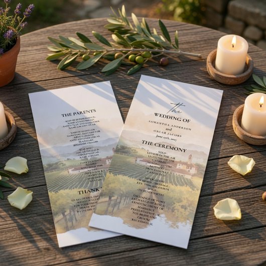 トスカーナのワイン畑での結婚式プログラム | イタリア語 メニュー