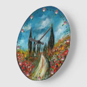 トスカーナの丸いヒノキの木とケシ ラージ壁時計 (傾斜)