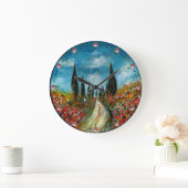 トスカーナの丸いヒノキの木とケシ ラージ壁時計 (ホーム)