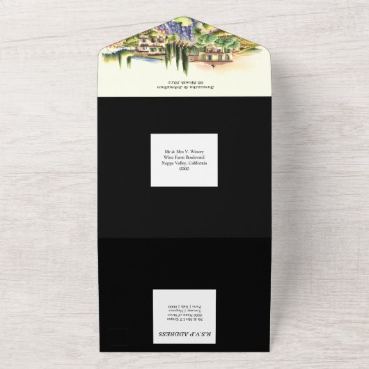 トスカーナの別荘 水彩画 ワイナリー イタリアン ワイン農園 オールインワン招待状 (外側)