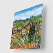 トスカーナの古い農家 スクエア壁時計 (傾斜)