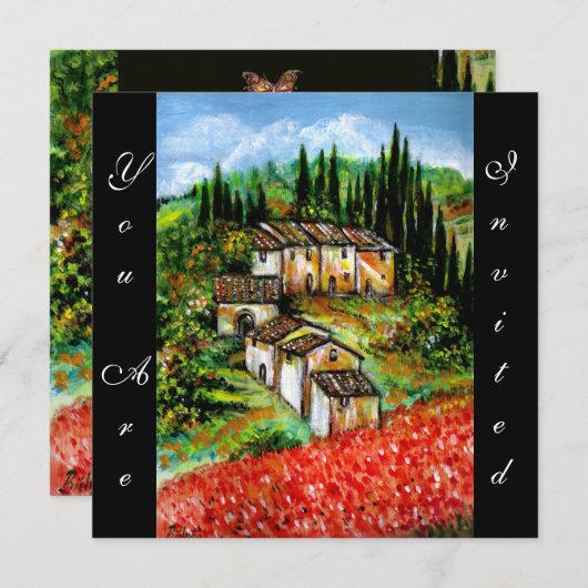 トスカーナの古風な農村, 赤 青 黒 招待状 (正面/裏面)